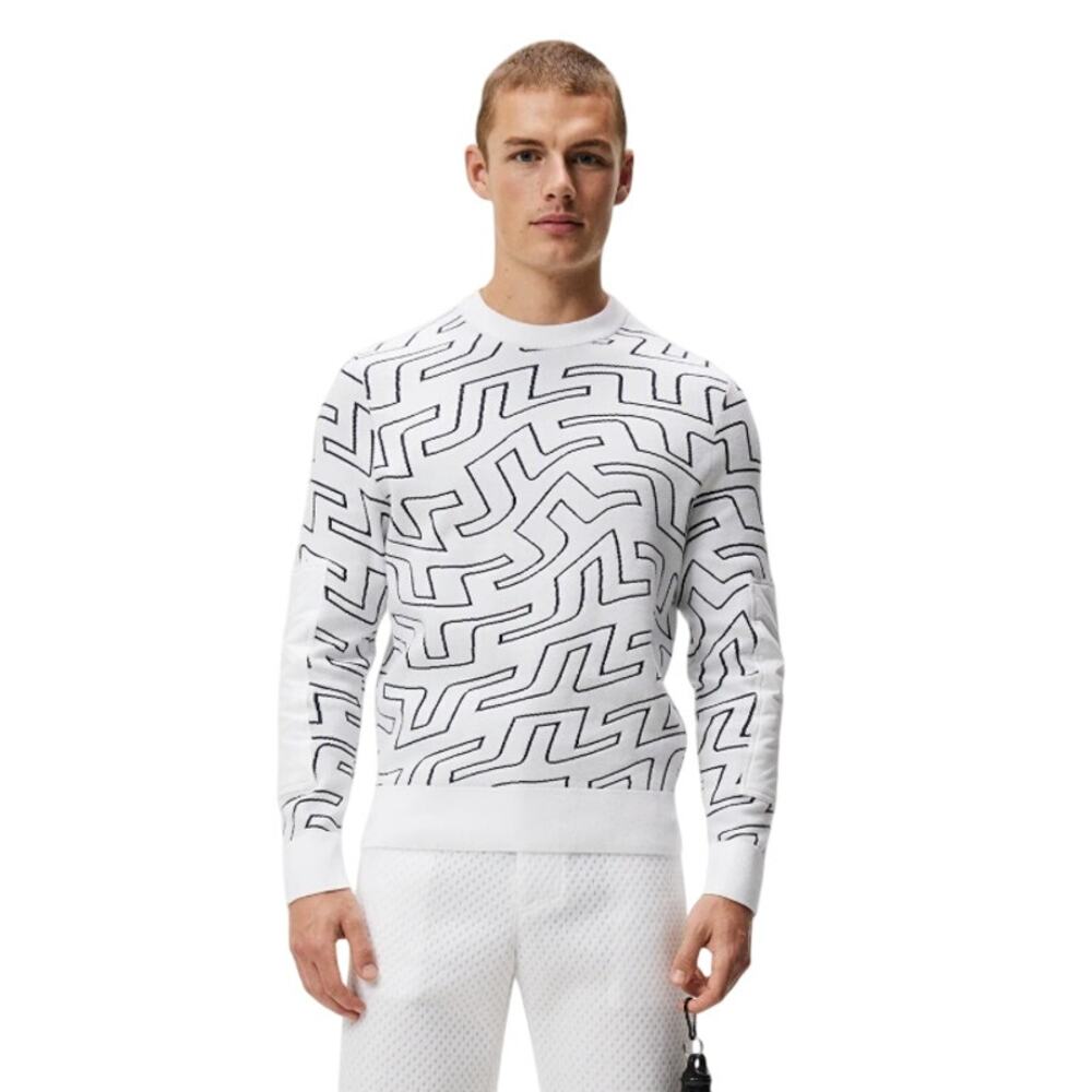 NWT J.Lindeberg Bridge Swirl Monogram Golf Sweater, Large, Navy White, 195$